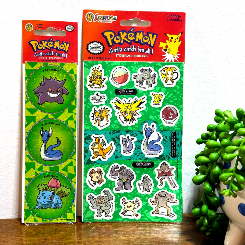 1999 Pokemon Sticker Sheets Pikachu Electabuzz Jolteon Zapdos Machamp Dragonite